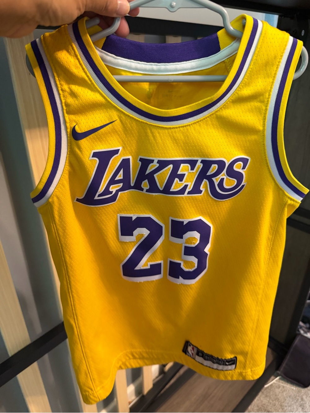 NBA Yellow Mesh Lebron James Jersey with Black and White Trim
